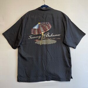 Tommy Bahama Mens Silk Vacation Shirt United in the Sand Graphic Size M Black